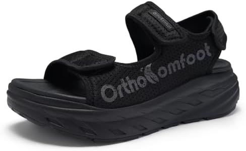 Women's Orthopedic Diabetic Wide Sandals: Soft Plantar Fasciitis Neuropathy Arch Support Heel Spurs Athletic Orthotic Walking Shoes, Hook and Loop Summer Fashion High Instep Sport Shoes Black Size 6
