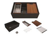 BOCCHI Contempo Workstation Apron Front Step Rim Fireclay 30 in. Single Bowl Kitchen Sink with Accessories in Matte Black