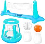 JOYIN Inflatable Pool Float Set Volleyball Net & Basketball Hoops, Floating Swimming Game Toy for Kids and Adults, Summer Floaties, Volleyball Court (105”x28”x35”)|Basketball (27”x23”x27”),Blue
