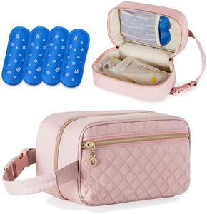 Damero Breastmilk Cooler Bag with 4 Ice Packs -Breastmilk Cooler Travel Bag Organizer with Detachable Buckle Handle for Daycare and Breastfeeding Mom,Pink