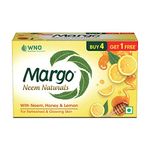 Margo Neem Naturals Soap with Goodness of 1000 Neem Leaves (100gm X Pack of 5) | Enriched With Honey & Lemon | Soap for Refreshed & Glowing Skin [100GM X 5]