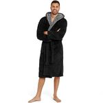 Snuggaroo Mens Soft Fleece Hooded Dressing Gown - Black/Grey - Large