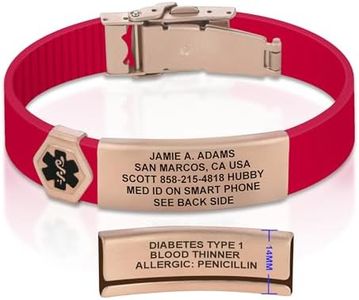 Divoti Custom Engraved Medical Alert ID Bracelet for Men & Women | Adjustable Silicone Band with Stainless Steel Clasp | Dual-Sided Laser Etching (Up to 7 Lines) |Emergency Info | Trim-to-Fit — RE-RG-BL/13MM