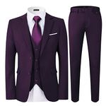 WEEN CHARM Mens Suits 2 Button Slim Fit 3 Pieces Suit Purple