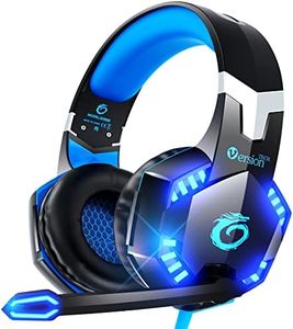 VersionTECH. Stereo Gaming Headset for PS4 Xbox One Controller, Noise Reduction Over Ear Headphones with Mic, Bass Surround & LED Lights for Laptop PC Mac PS3 and Nintendo Switch Games - Blue