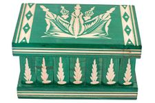 Kalotart Jewelry and Puzzle Box 2 in 1 - Handmade Wooden Case With Hidden Key and Removable Compartments Beautiful Classical Wooden Carved Box (Green)