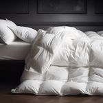 SANSWAN Luxury Goose Down Comforter Super King Size, All Season Fluffy Duvet Insert, 750 Fill Power, Soft Cotton Fabric, 85oz Medium Weight, Hotel Bedding Comforter with Corner Tabs, 120 x 120 Inch
