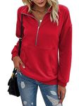 RANPHEE Womens Sweatshirt Red Long Sleeve Half Zip Casual Hoodies Fashion Trendy Clothing Fall Outfit Pullover Sweater Loose Tops Activewear Running Jacket S