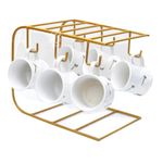 ANTLANTIC CREATIO Iron Mug Tree Holder Stand for Counter 6 Hooks Coffee Cup and Saucer Display Stand Hanger Rack Organizer for Kitchen Cabinet, Pack of 1, Golden