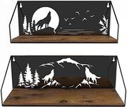 Giftgarden Floating Shelves for Wall with Unique Howling Wolves Cutout, Rustic Wolf Decor Wood Iron Hanging Shelf Decoration for Bedroom Bathroom Storage Cabin Lodge, Black