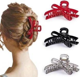 3 Pack Cute Bow Claw Clips Acrylic Strong Hold Nonslip Red Large Hair clips Jaw Barrette Elegant No-Slips Holiday Gifts Cute Hair Accessories for Women Girls Wedding Party Hair Decoration