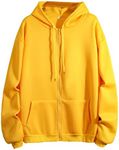 Sweat Jacket, Hooded Jacket, Oversize Sweatshirt for Women, Hoodie Tops with Zip, Elegant Cap Sleeves, Leisure Tops, Outdoor Jacket, yellow, Large