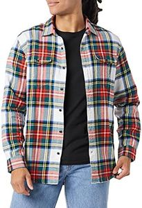 Amazon Essentials Men's Regular-Fit Long-Sleeve Two-Pocket Flannel Shirt, Red White Tartan Plaid, Large