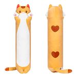 Mewaii Long Cat Plush Body Pillow, Cute Cat Plush Animals Kawaii Soft Plushies, Kitten Plush Pillow Doll Gift for Girls Boys (Lite Brown Cat 20 Inch)