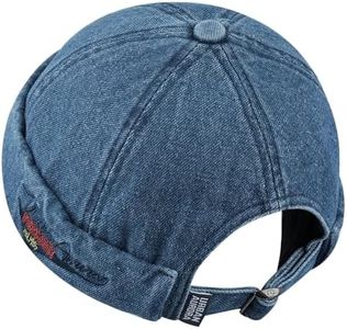 CLAPE Watch Cap Washed Cotton Work Beanie Corduroy Docker Leon Brimless Hat Rolled Cuff Harbour Hat (CT60-Dark Blue)