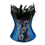 Grebrafan Elegant Peacock Feather Bustiers Corset Plus Size (UK(16-18) 3XL, Blue)