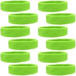 12 Sweatbands Cotton Sports Headbands Terry Cloth Moisture Wicking Athletic Basketball Headband by Kenz Laurenz (12 Pack - Neon Green)