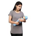 Sillyboom Premium Cotton Solid Women's Pregnancy Maternity Feeding T-Shirt, Nursing Top Tee Round Neck Half Sleeves T-Shirt for Pregnant Women (Steel Grey, L)