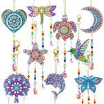 Simile 9 Pcs Diamonds Paintings Suncatcher,Double Sided Crystal Gem Painting Hanging Ornament,5D Diamonds Paintings Wind Chimes,Diamonds Art Kits Hanging Ornaments,Kids Adults Home Garden Art DIY