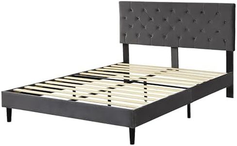 LEVEDE Double Bed Frame Platform, Wooden Bed Base with Adjustable Headboard, Velvet Upholstered Mattress Support, Modern Classic Bedroom Furniture, Easy to Assemble (Grey)