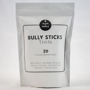Bully Sticks for Dogs - Thin. All Natural, Low Odour Canadian Beef. Thin pizzles Ideal for Small Breed Dogs. 20 pc/Bag.
