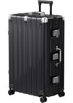 Krute Luggage PC+ABS Aluminum Frame Zipperless Checked Luggage Lightweight Hardshell Large Suitcase with TSA Lock Spinner Wheels 28 Inch Black