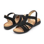 Asverd Women's Flat Sandals Ladies Dressy Open Toe Summer Sandals Elastic Slingback Sandalia Plana Mujer Black Size 8 Women