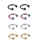 YZstyle 8PCS Stainless Steel 6-10mm Horseshoe 16G Lip Nose Ring Set Body Piercing Cartilage Helix Tragus Earrings for Women Men (Black/Silver/Gold/Rainbow) (6mm SetE054)