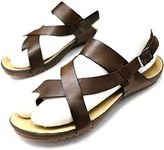 Harssidanzar Mens Genuine Leather Sandals, Brown,Size 43 EU