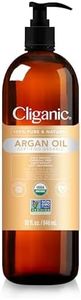 Cliganic Organic Argan Oil for Hair, Face & Skin (Bulk, 32oz with Pump) - 100% Pure, Cold Pressed