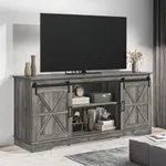 YITAHOME Farmhouse TV Stand for 65/60/55 Inch, Modern Entertainment Center with Sliding Barn Door, Wood TV Media Console Storage TV Cabinet for Living Room for 300lbs, Rustic Grey