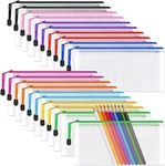 Mesh Pencil Pouch Zipper File Bags, 20PCS Clear Pencil Case Plastic Wallets Folders Waterproof Travel Storage Pouch for School Supplies, Bills, Cosmetics, Stationery and Travel Accessories,10 Colours