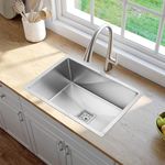 Ruhe® Handmade Exclusive Single Bowl 18x16 x10 inches Kitchen Sink | Premium Stainless Steel Single Bowl Kitchen Sink | with Brushed Matte Finish Including Strainer-Basket/Sink Coupling/Waste Pipe