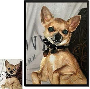 Muzagroo Art Personalized Photo to Oil Paintings 100% Hand Painted on Canvas Pet Portrait Custom Wall Art for Living Room (Black frame, 12"x16")