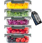 Zulay Kitchen 5 Pack Glass Food Storage Containers with Lids - 36 oz Thick & Durable Glass Meal Prep Containers - Airtight Storage Containers with Lids - Leak-Proof Reusable Meal Prep Containers