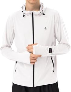 Mens Sun Jacket UPF 50+ Hoodie Full Zip Uv Protection SPF Cooling Lightweight Thin Summer Athletic Track Jacket Thumb Holes White