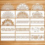 MWOOT 12 Pieces Large Mandala Stencils for Painting,Large Stencils for Crafts Reusable,Flower Stencils,Floral Plastic Paint Drawing Templates for Wall Tile Furniture Wood Home Decoration(30x15 cm)