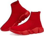 Santiro Mens Gym Shoes Knitted Fashion High Top Slip on Sneakers Lightweight Breathable Athletic Shoes Fashin Tennis Sport Shoes All Red 9 US