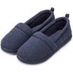EverFoams Ladies' Memory Foam Comfort Cotton Knit House Shoes Light Weight Terry Cloth Loafer Slippers with Anti-Skid Rubber Sole, Navy Blue, 5 UK
