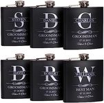 Set of 6, Groomsmen Gifts for Wedding | Personalized Groomsmen Flasks w/Optional Gift Box, Bachelor Party Team, 6 oz. Custom Engraved Hip Flasks for Best Man and Groomsman Proposal #3, Stainless Steel