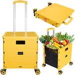 SELORSS Foldable Utility Cart Portable Collapsible Crate Rolling Carts with Wheels Rolling Tote Basket Teacher Cart with Lid Wear-Resistant 360°Rotate Wheel Noiseless for Shopping Storage Office Use