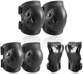 Cockchafer Kids and Youth Knee Elbow Wrist Guards Protective Gear Set for Skateboarding, Roller Skating, Inline Skating, Scooter Riding, BMX Biking (Black, Small)