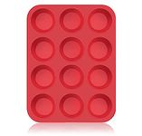 SUPER KITCHEN Large Muffin Tray 12 Cup Silicone Muffin Pan, Non-Stick Muffin Cupcake Tin, Baking Mould for Muffins or Cupcakes, Bakeware 33 x 25 x 3 cm (Red)