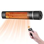 Electric Patio Heater Wall Mounted Infrared In/Outdoor Heater for Garage Backyard Decks，1500w Fast Heater Adjustable Setting with Remote Control,3 Heat,Waterproof,Instant Warm,Easy Install Black