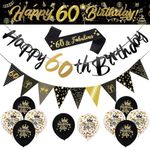 14 Pieces 60th Happy Birthday Decorations Kit, Birthday Party Decoration Including Party Supplies Birthday Straps 9ft Banner Triangle Flags Confetti Latex Balloons