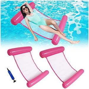 Pack of 2 Inflatable Water Hammock Bed Lounger Lightweight Floating Bed Foldable Recliner Float Raft Chair Mat for a Holiday Water Party Swimming Pool Beach with Air Pump 130 x 73 cm (Pink)