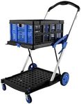 The Workplace Depot Folding Trolley & Crate – Two-Tier Collapsible Utility Cart with 46L Foldable Storage Crate, Removable Wheels & Foot Brake-For Office, Warehouse & More