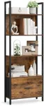 VASAGLE 5-Tier Bookshelf, Book Shelf with Drawer, Industrial Bookcase, with Steel Frame, for Living Room, Home Office, Bedroom, 9.4 x 23.6 x 65 Inches, Rustic Brown and Black ULLS147B01