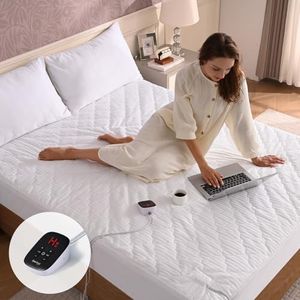 Bearhug Electric Heated Mattress Pads Full Size 54”×75” Waterproof Bed Warmer 21” Deep Pocket 10 Heat Levels 10 Heat Settings 12-Hour Timer Machine Washable White
