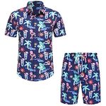 Pumwvls Men's Hawaiian Shirts and Shorts Set 2 Pieces Summer Beach Casual Button Down Short Sleeve Shirts Fashion Outfits, Flamingo, Large